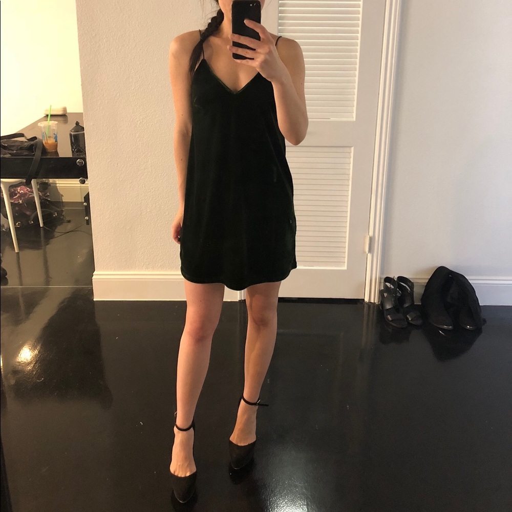 Green velvet slip dress